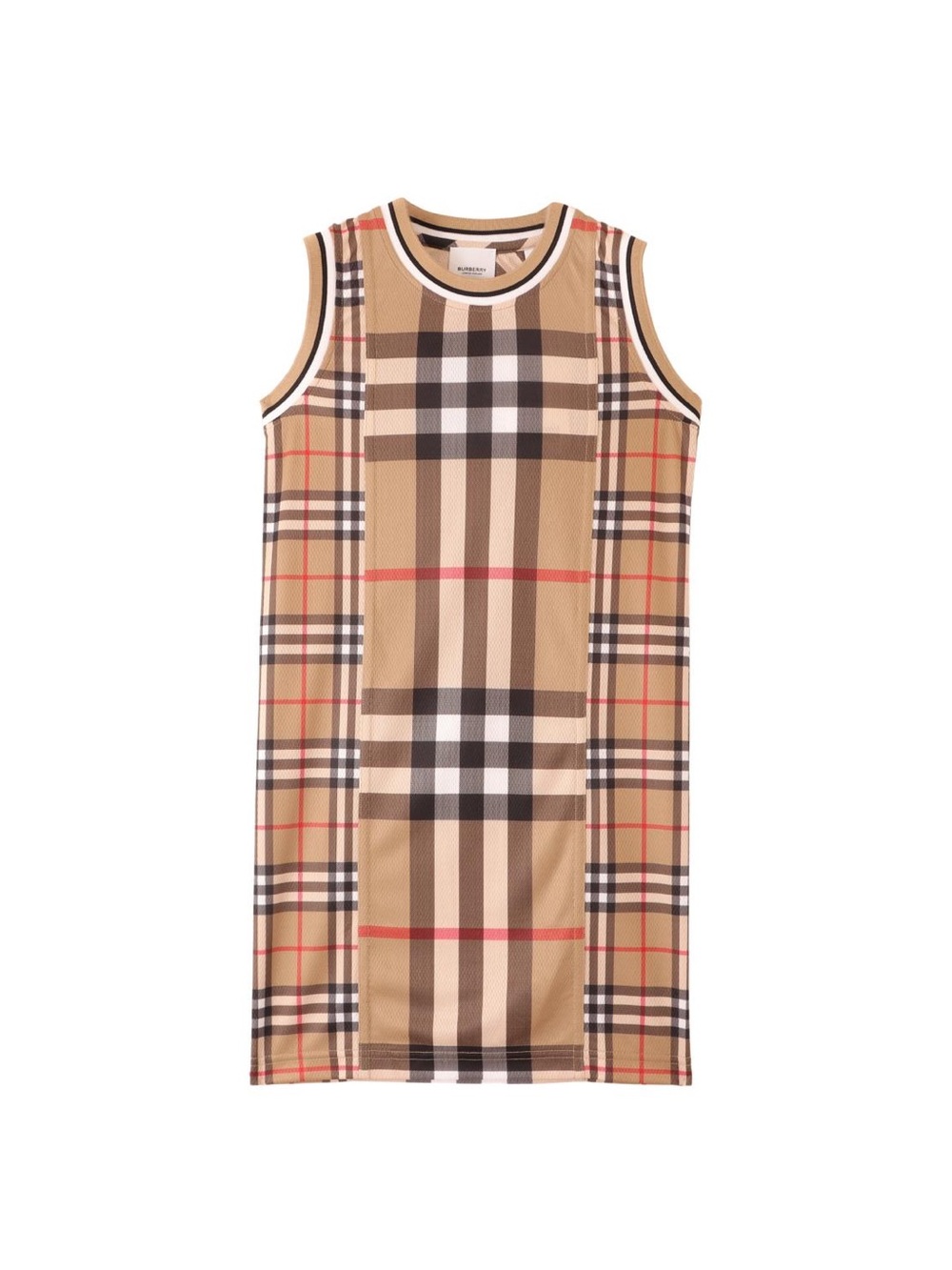 Burberry Beige Sleeveless Shift Dress with Black & Red Check Pattern